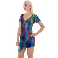 Wizzard Flashes Pattern Abstract Short Sleeve Asymmetric Mini Dress