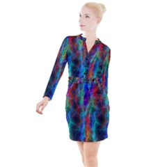 Wizzard Flashes Pattern Abstract Button Long Sleeve Dress