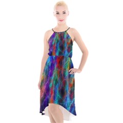 Wizzard Flashes Pattern Abstract High-low Halter Chiffon Dress 