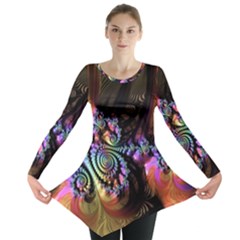 Fractal Colorful Background Long Sleeve Tunic  by Pakrebo