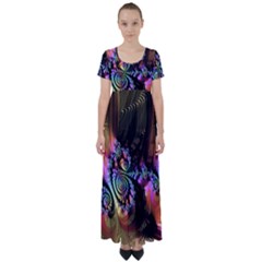 Fractal Colorful Background High Waist Short Sleeve Maxi Dress