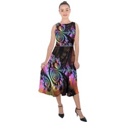 Fractal Colorful Background Midi Tie-back Chiffon Dress