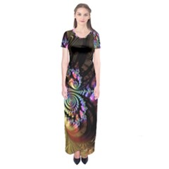 Fractal Colorful Background Short Sleeve Maxi Dress by Pakrebo