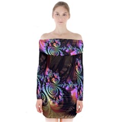 Fractal Colorful Background Long Sleeve Off Shoulder Dress by Pakrebo