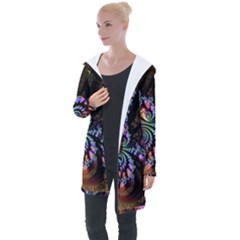 Fractal Colorful Background Longline Hooded Cardigan