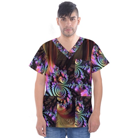 Fractal Colorful Background Men s V-neck Scrub Top by Pakrebo