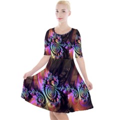 Fractal Colorful Background Quarter Sleeve A-line Dress