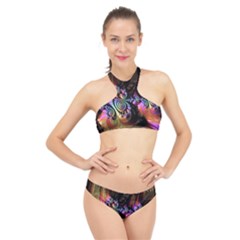 Fractal Colorful Background High Neck Bikini Set