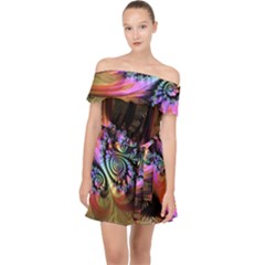 Fractal Colorful Background Off Shoulder Chiffon Dress