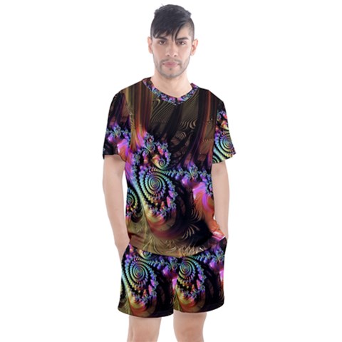 Fractal Colorful Background Men s Mesh Tee And Shorts Set by Pakrebo