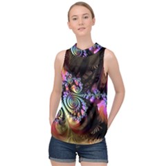 Fractal Colorful Background High Neck Satin Top