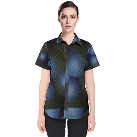 Fractal Rendering Background Green Women s Short Sleeve Shirt by Pakrebo