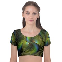 Fractal Abstract Design Fractal Art Velvet Short Sleeve Crop Top 