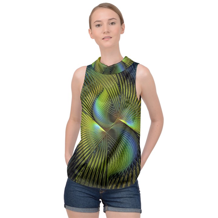 Fractal Abstract Design Fractal Art High Neck Satin Top