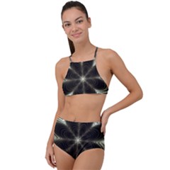 Fractal Silver Waves Texture High Waist Tankini Set