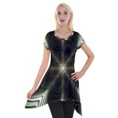 Fractal Silver Waves Texture Short Sleeve Side Drop Tunic by Pakrebo