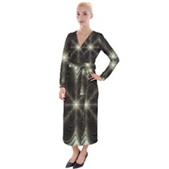 Fractal Silver Waves Texture Velvet Maxi Wrap Dress