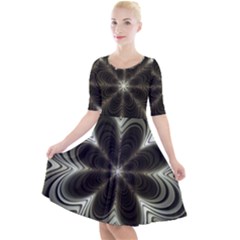 Fractal Silver Waves Texture Quarter Sleeve A-line Dress