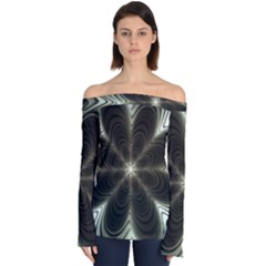 Fractal Silver Waves Texture Off Shoulder Long Sleeve Top