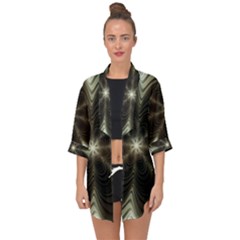 Fractal Silver Waves Texture Open Front Chiffon Kimono