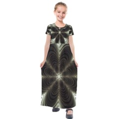 Fractal Silver Waves Texture Kids  Short Sleeve Maxi Dress