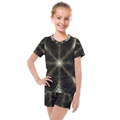 Fractal Silver Waves Texture Kids  Mesh Tee And Shorts Set