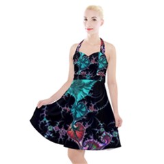 Fractal Colorful Abstract Aesthetic Halter Party Swing Dress 