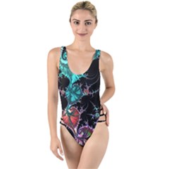 Fractal Colorful Abstract Aesthetic High Leg Strappy Swimsuit