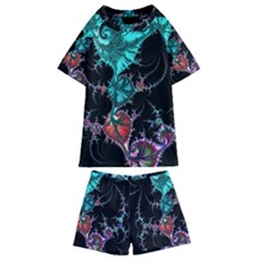 Fractal Colorful Abstract Aesthetic Kids  Swim Tee And Shorts Set