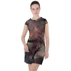 Abstract Fractal Digital Backdrop Drawstring Hooded Dress