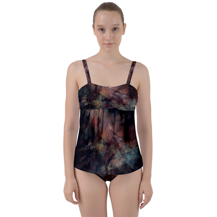 Abstract Fractal Digital Backdrop Twist Front Tankini Set