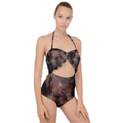 Abstract Fractal Digital Backdrop Scallop Top Cut Out Swimsuit by Pakrebo