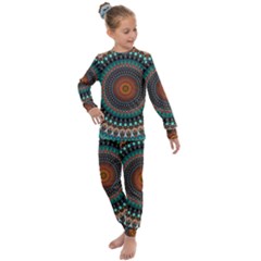 Ornament Circle Picture Colorful Kids  Long Sleeve Set 