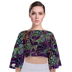 Background Design Art Artwork Tie Back Butterfly Sleeve Chiffon Top by Pakrebo