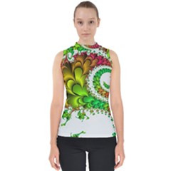 Fractal Abstract Aesthetic Pattern Mock Neck Shell Top by Pakrebo