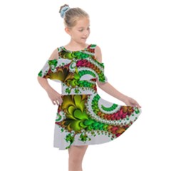 Fractal Abstract Aesthetic Pattern Kids  Shoulder Cutout Chiffon Dress by Pakrebo