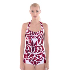 Abstract Geometric Art Fractal Boyleg Halter Swimsuit  by Pakrebo