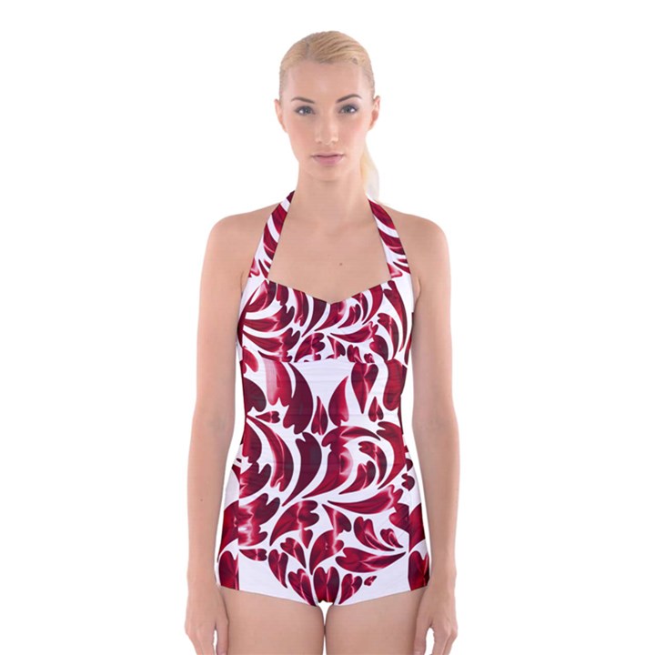 Abstract Geometric Art Fractal Boyleg Halter Swimsuit 