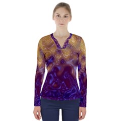 Fractal Rendering Background V-neck Long Sleeve Top by Pakrebo