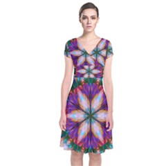 Seamless Abstract Colorful Tile Short Sleeve Front Wrap Dress by Pakrebo