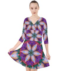 Seamless Abstract Colorful Tile Quarter Sleeve Front Wrap Dress by Pakrebo