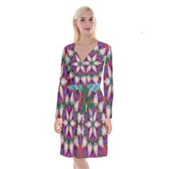 Seamless Abstract Colorful Tile Long Sleeve Velvet Front Wrap Dress by Pakrebo