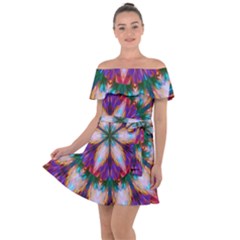 Seamless Abstract Colorful Tile Off Shoulder Velour Dress