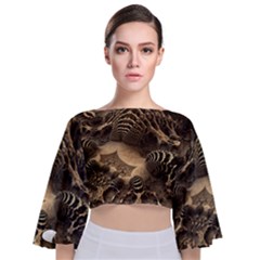 Fractal Bones Cave Fossil Render Tie Back Butterfly Sleeve Chiffon Top by Pakrebo