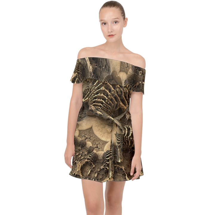 Fractal Bones Cave Fossil Render Off Shoulder Chiffon Dress