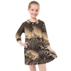 Fractal Bones Cave Fossil Render Kids  Quarter Sleeve Shirt Dress by Pakrebo