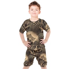 Fractal Bones Cave Fossil Render Kids  Tee And Shorts Set by Pakrebo