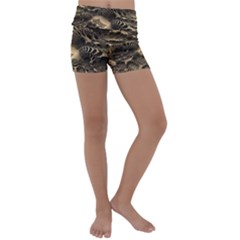 Fractal Bones Cave Fossil Render Kids  Lightweight Velour Yoga Shorts