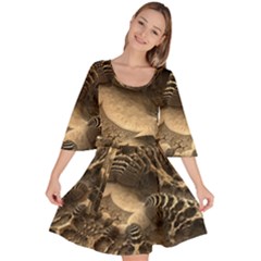 Fractal Bones Cave Fossil Render Velour Kimono Dress by Pakrebo