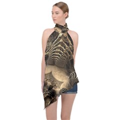 Fractal Bones Cave Fossil Render Halter Asymmetric Satin Top by Pakrebo